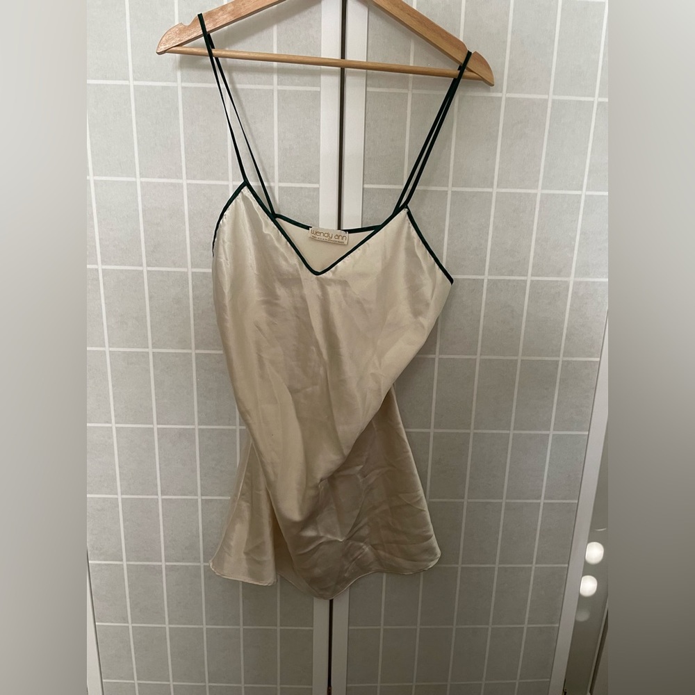 Wendy Ann USA Vintage satin slip dress lingerie, color cream, size Medium.